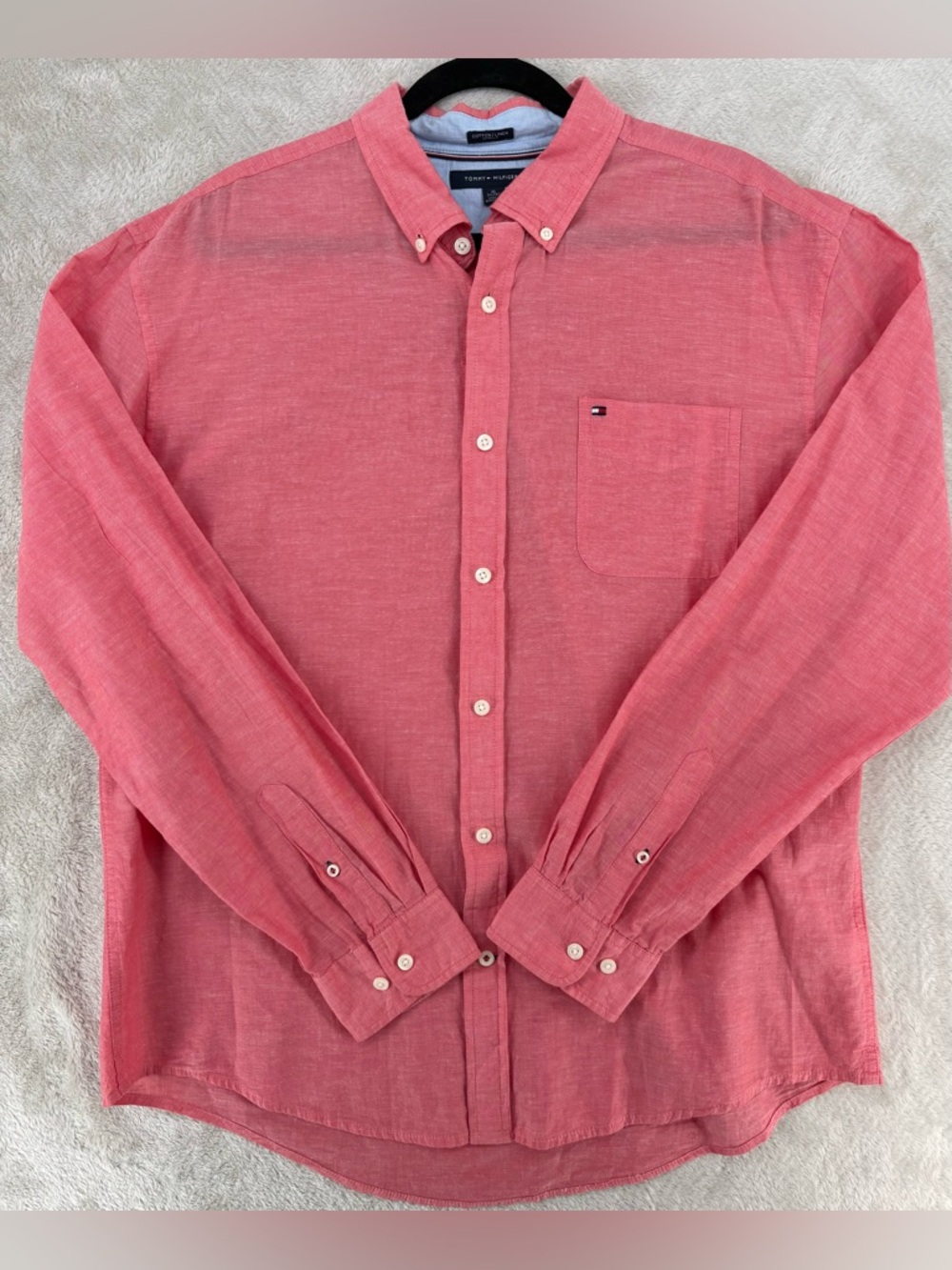 Tommy Hilfiger Men's Linen Button Down Shirt Coral Pink Size XL Casual Summer